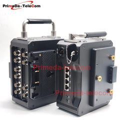 Professional Broadcast Protable BIDI 12G-SDI Video 4 Gigabit Ethernet over Fiber Optic Extender Media Converter ST Singlemode fiber up 10Km No delay Uncompressed Transmission 4 pin Canon DC12V Power -Equipped with Anton-Bauer