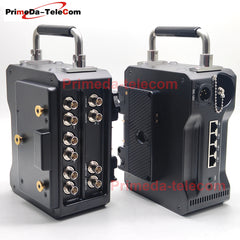 Professional Broadcast Protable BIDI 12G-SDI Video 4 Gigabit Ethernet over Fiber Optic Extender Media Converter ST Singlemode fiber up 10Km No delay Uncompressed Transmission 4 pin Canon DC12V Power -Equipped with Anton-Bauer