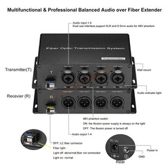 4/8 channel 48V Phantom XLR Balanced Audio to Fiber optic Extender Adapter LC Single-mode single fiber 20Km SFP include Uncompressed Professional Crystal Clear Sound