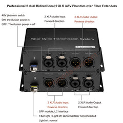 2/4 BIDI XLR Balanced Audio to Fiber Optic Extenders with 48V Phantom, LC Single-mode single fiber 20Km SFP include Uncompressed Professional Crystal Clear Sound A Pair
