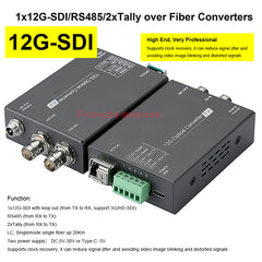 Portable 1x12G/3G-SDI Video /RS485/2xTally over Fiber Optic Converters Adapter LC SFP Singlemode Single Fiber up 10Km, Uncompressed HD Transmission No delay, with clock recovery, For UHDTV 4K 8K HDTV, A set
