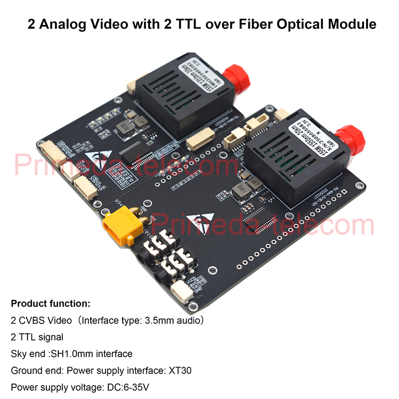 2  Cvbs Video 2 TTL over Fiber Optical Transceiver Module 3.5mm Audio interface for Video Singlemode