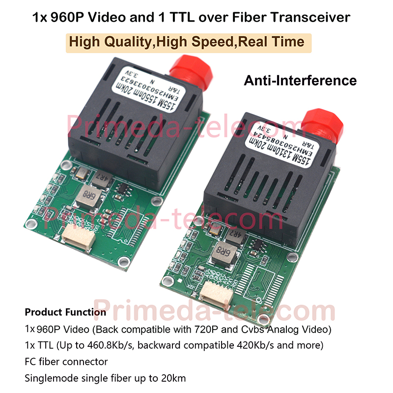 1 Channel 960P HD Video 1 TTL UART SBUS over Fiber Optic Converter FC/UPC Singlemode up 20Km
