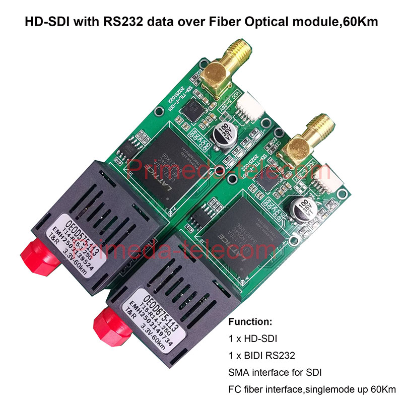 1 channel HD-SDI Video with 1 RS232 data over Fiber Optical Transceiver Sky end and Ground end inclu