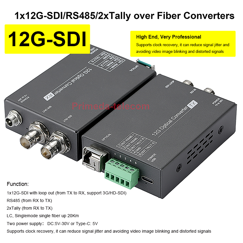 12G-SDI Video/RS485/2xTally over Fiber Optic Converters LC SFP up 10Km For UHDTV 4K 8K HDTV