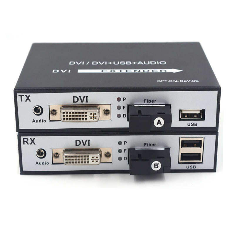 DVI video over Fiber Optic Extender with KVM USB and Stereo 3.5mm Audio, 1080P Full HD DVI Audio Video optical converters,SC Singlemode single fiber Up to 20Km(12.4mi) A set