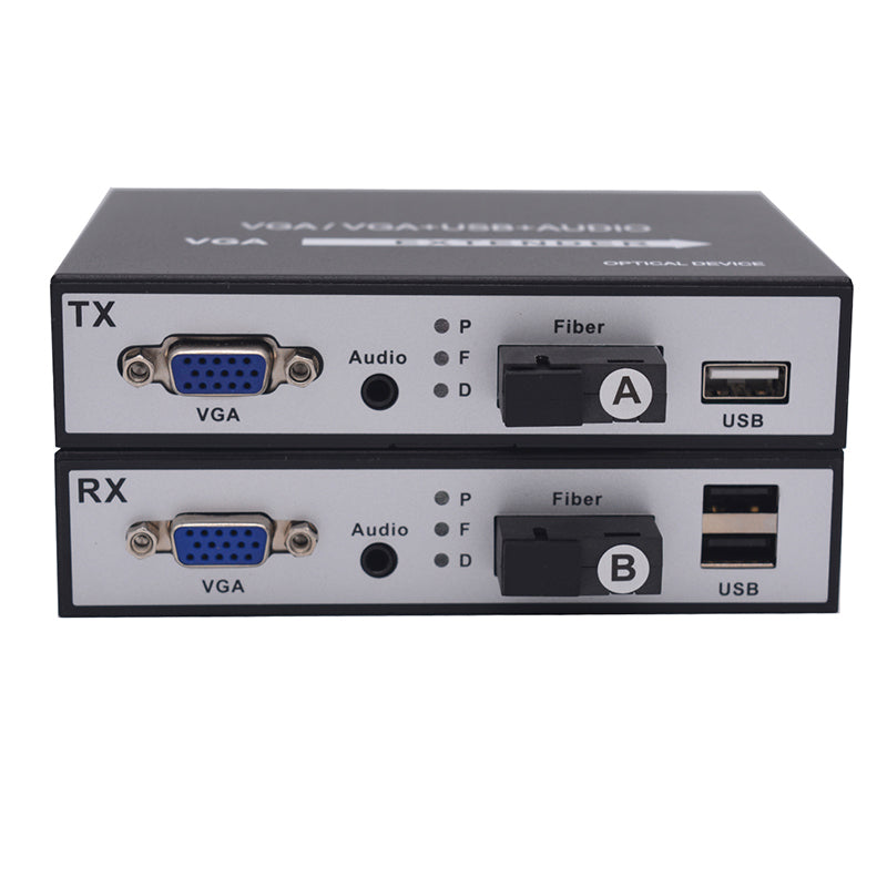 VGA over Fiber Extenders with KVM USB stereo 3.5mm Audio ,1080p full HD Video fiber converters adapter,SC Singlemode single fiber up to 20Km,Multimode up 500m, A set