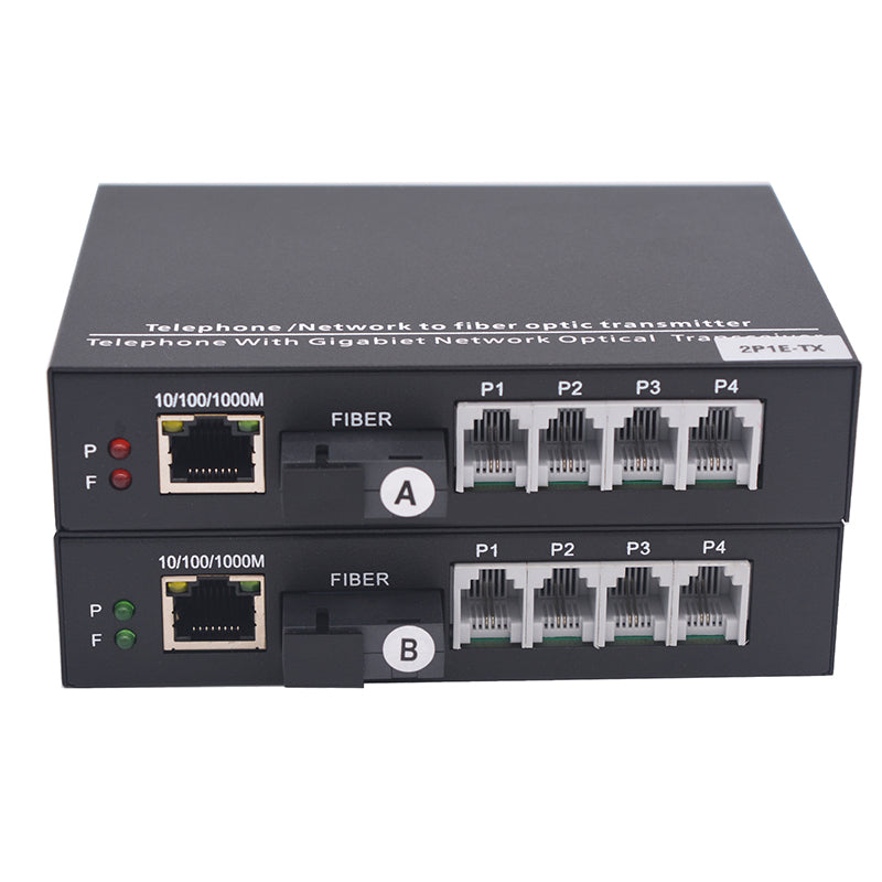 POTS RJ11 Telephone and Gigabit Ethernet over Fiber media converters - Pots Phone PCM Voice Over Fiber Optic,SC optical transceiver ,Singlemode 20Km Multimode 500m