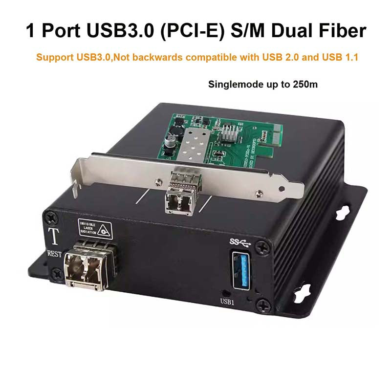 USB3.0 Extenders over Fiber optic LC Singlemode Fiber up to 250m,PCI-E type with SFP transceiver Transmitter and Recevier 1 Set.