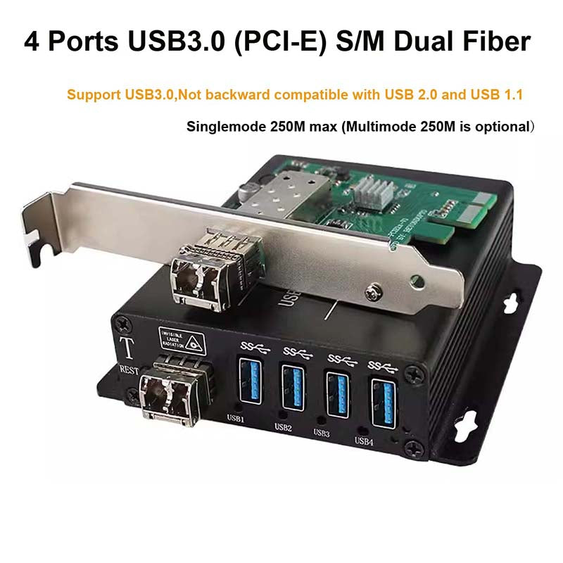USB3.0 Extenders over Fiber optic LC Singlemode Fiber up to 250m,PCI-E type with SFP transceiver Transmitter and Recevier 1 Set.