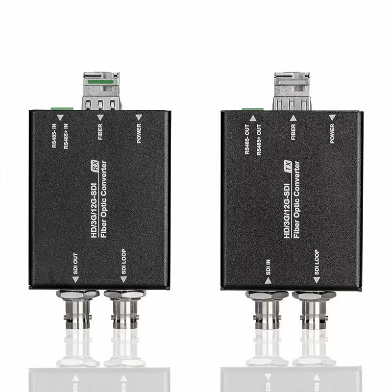 Mini 12G/3G-SDI Video to Fiber Optic Converters Kit, with RS485 data or Tally optional, 12G SFP Transceivers include, Singlemode up 10Km,Compatible 6G-SDI,3G-SDI,HD-SDI For UHDTV 4K 8K HDTV Video
