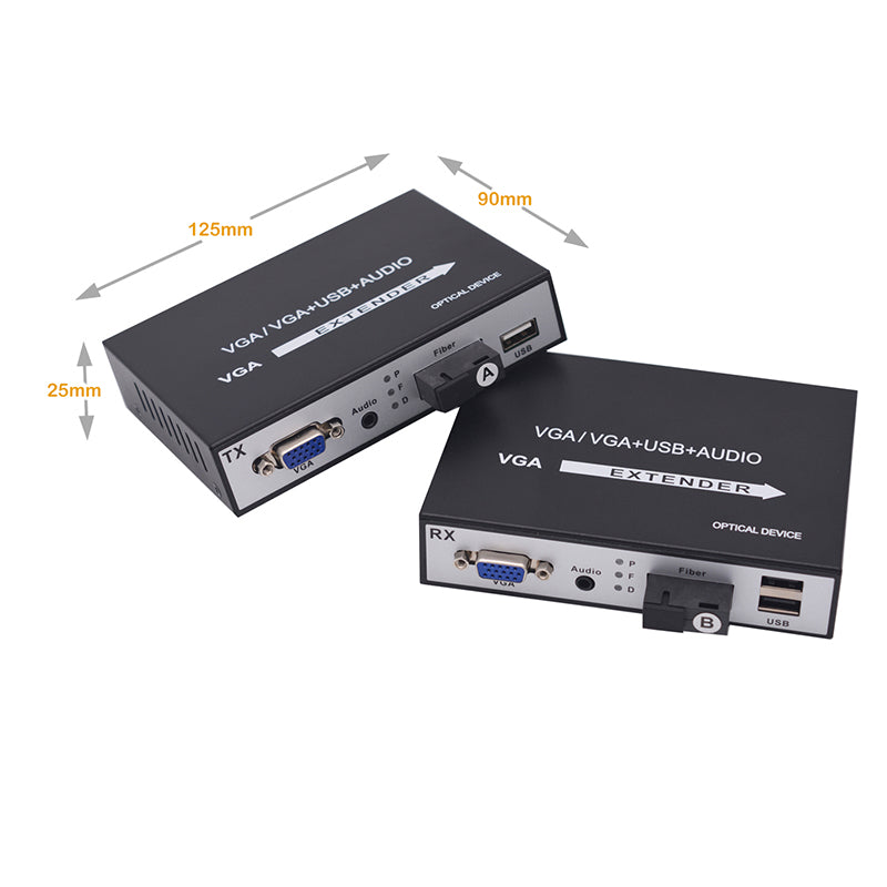 VGA over Fiber Extenders with KVM USB stereo 3.5mm Audio ,1080p full HD Video fiber converters adapter,SC Singlemode single fiber up to 20Km,Multimode up 500m, A set