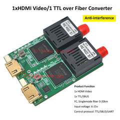 1 HDMI Video 1 TTL UART SBUS over Fiber Optic Converter Optical Module Sky unit TX 1310nm/ Ground RX 1550nm FC Singlemode up 20Km-80Km High Speed TTL up 460Kbps Anti-interference for fpv drone remote control