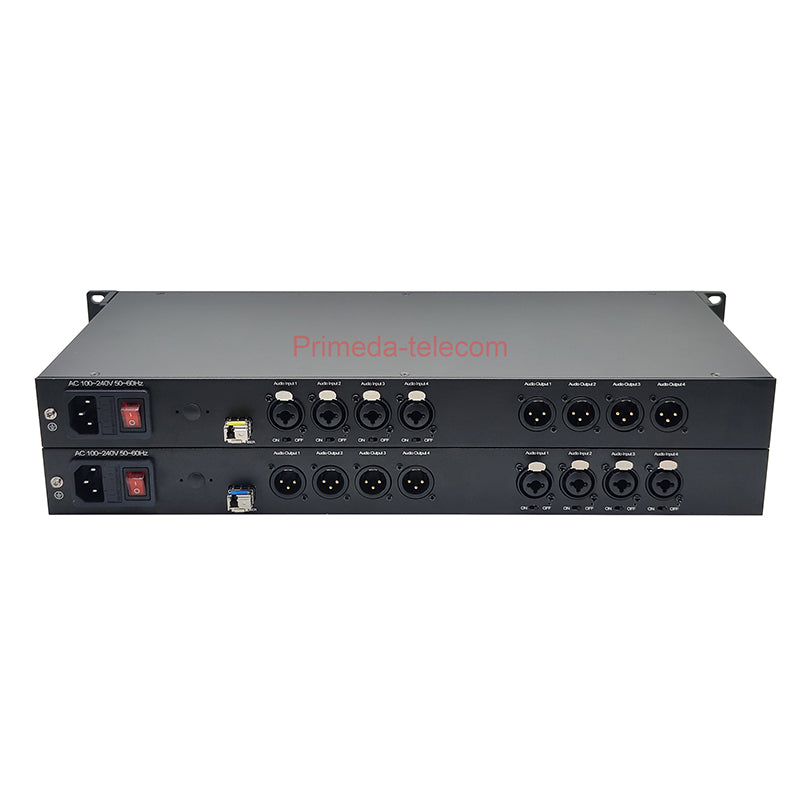 4 Channel Bidirectional XLR Balanced Audio to Fiber Optic Extenders with 48V Phantom 1U Rack mount-LC Single-Mode Single Fiber 20Km SFP Include Uncompressed Professional Crystal Clear Sound