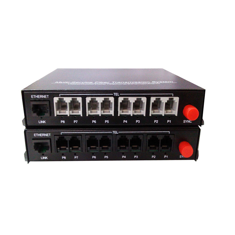 8 Channel POTS Telephone and RJ45 Ethernet over Fiber Optic Extenders 1 Set ,PBX FXO/ FXS phone fiber converters FC Singlemode single fiber 20Km Support Called Id Ring And Fax