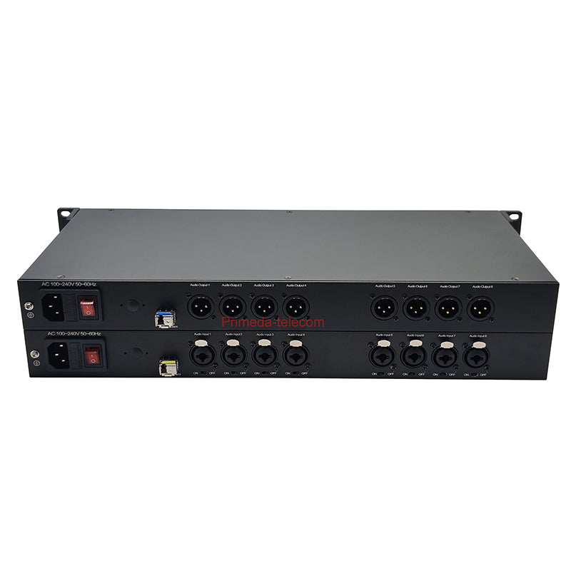 8 Channel XLR Balanced Audio to Fiber Optic Extenders with 48V Phantom 1U Rack mount-LC Single-Mode Single Fiber 20Km SFP Include Uncompressed Professional Crystal Clear Sound