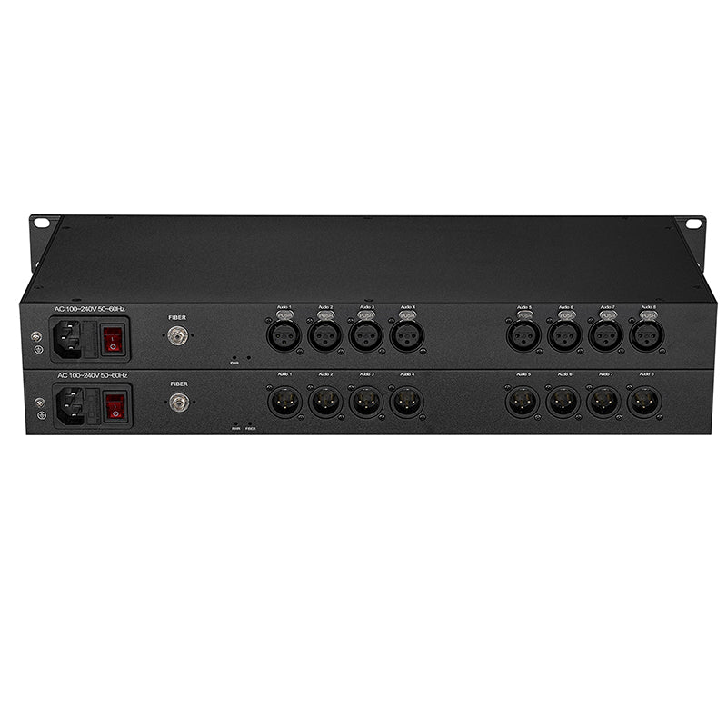 8 channel XLR Balanced Audio over Fiber Optic Extender 19inch 1U Rack mount Singlemode Fiber up 20Km LC SFP Include Uncompressed No delay Professional grade Crystal Clear Sound