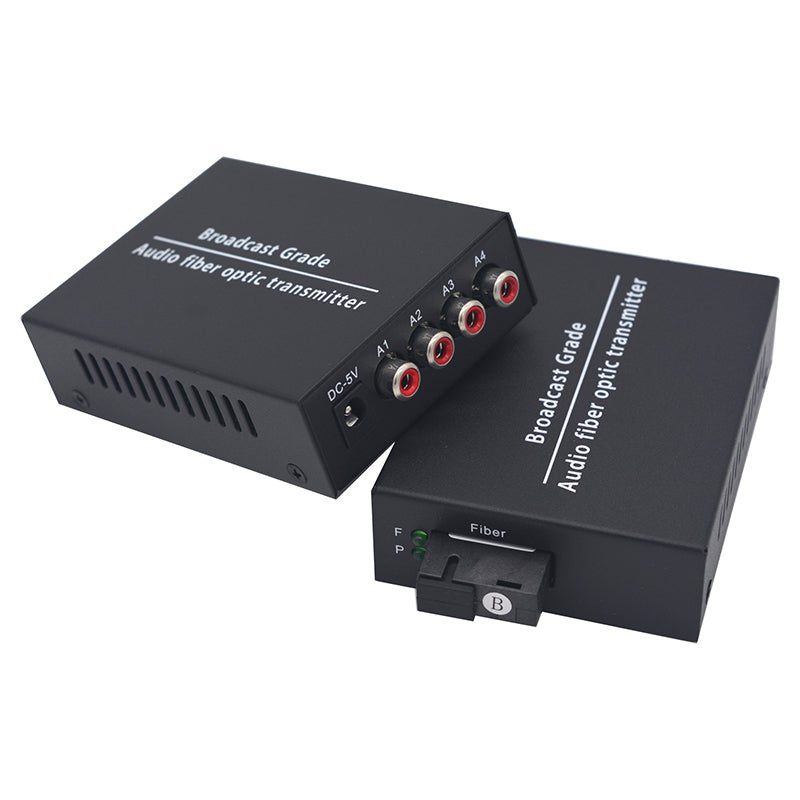 4 Channel Audio Fiber Converters A set,Unbalanced analog rca audio extender over fiber,SC Singlmode single fiber up 20Km and Multimode 500m for Broadcasting Intercom System and More