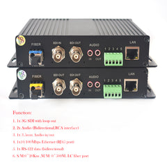 Convertidor de medios multifunción 3G-SDI RS422 RJ45 Ethernet a fibra óptica, extensores de audio y video HD sin comprimir a fibra óptica, fibra monomodo hasta 12.4 millas, multimodo hasta 500m un conjunto