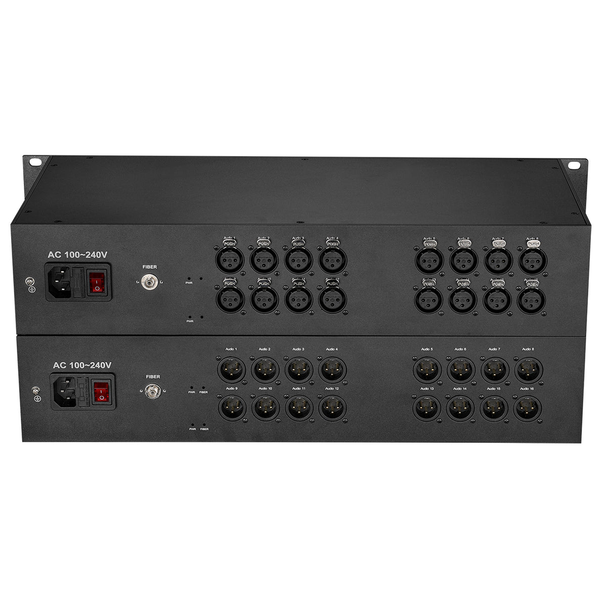 16 channel XLR Balanced Audio Over Fiber Optic Extender 2U Rack mount Singlemode Fiber up 20Km LC FC ST Uncompressed No delay Professional grade Crystal Clear Sound