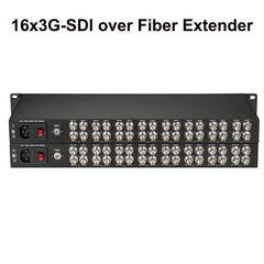 Convertidor de medios de fibra óptica de 16 puertos 3G/HD-SDI FC con salida de bucle HD de video y audio a través de extensor de fibra, sin comprimir, sin pérdida, calidad de transmisión profesional, monomodo de hasta 20 km, un par