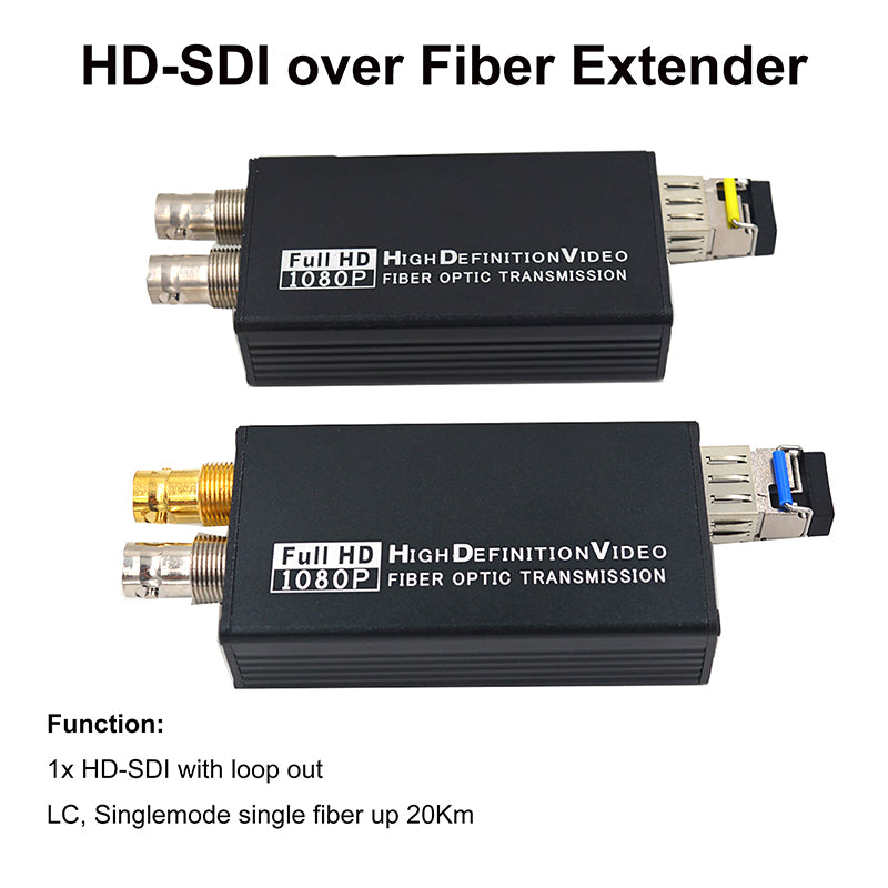 Extensores de fibra óptica 3G/HD-SDI con salida en bucle, adaptador de convertidores de fibra de vídeo Full HD sin comprimir, nivel de difusión monomodo 20 km