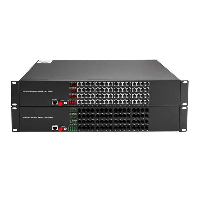 64 Port Pots Telephones 100M Ethernet To Fiber Extenders 1 Set - PBX Phone Lines POTS Over Fiber Optic Converter,Single Mode 20Km And Multimode 500m, Support Called Id, Ring And Fax