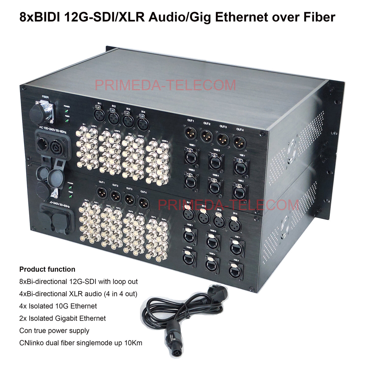 8xBIDI 12G-SDI/XLR Audio/Gig Ethernet over Fiber Optic Converter CNlinko dual fiber singlemode up 10Km Real-Time Video Transmission ,Crystal clear sound ,Custom made
