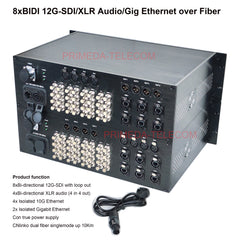 8xBIDI 12G-SDI/XLR Audio/Gig Ethernet over Fiber Optic Converter CNlinko dual fiber singlemode up 10Km Real-Time Video Transmission ,Crystal clear sound ,Custom made