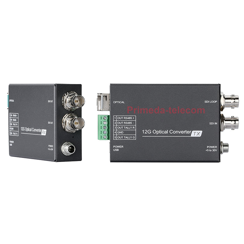 Portable 1x12G/3G-SDI Video /RS485/2xTally over Fiber Optic Converters Adapter LC SFP Singlemode Single Fiber up 10Km, Uncompressed HD Transmission No delay, with clock recovery, For UHDTV 4K 8K HDTV, A set