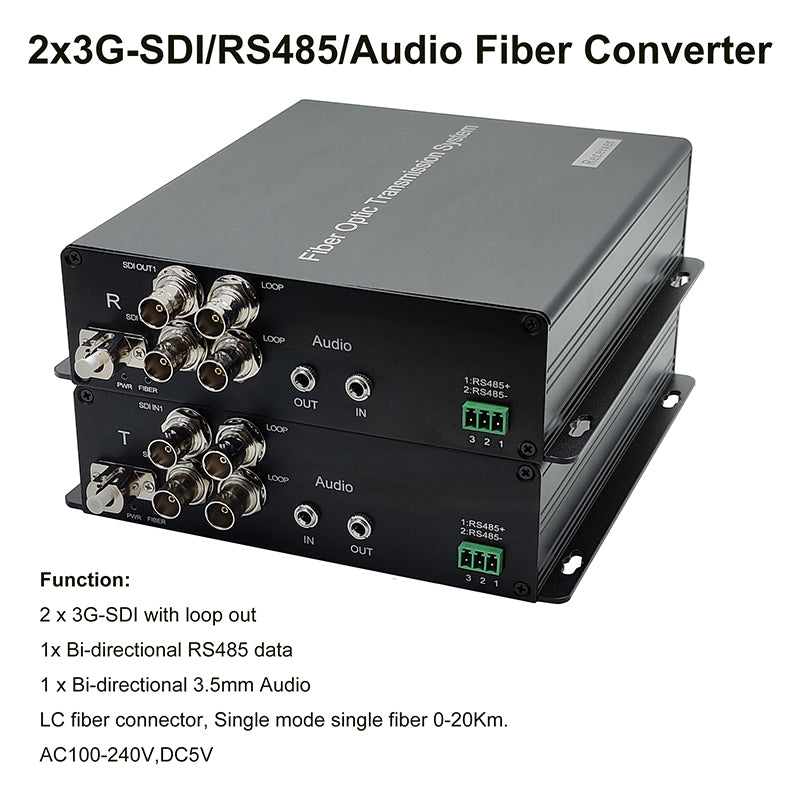 2 Port 3G-SDI Video Audio RS485 over Fiber Optic Converters A pair, LC optical module,Single mode single fiber up 20Km,Professional quality