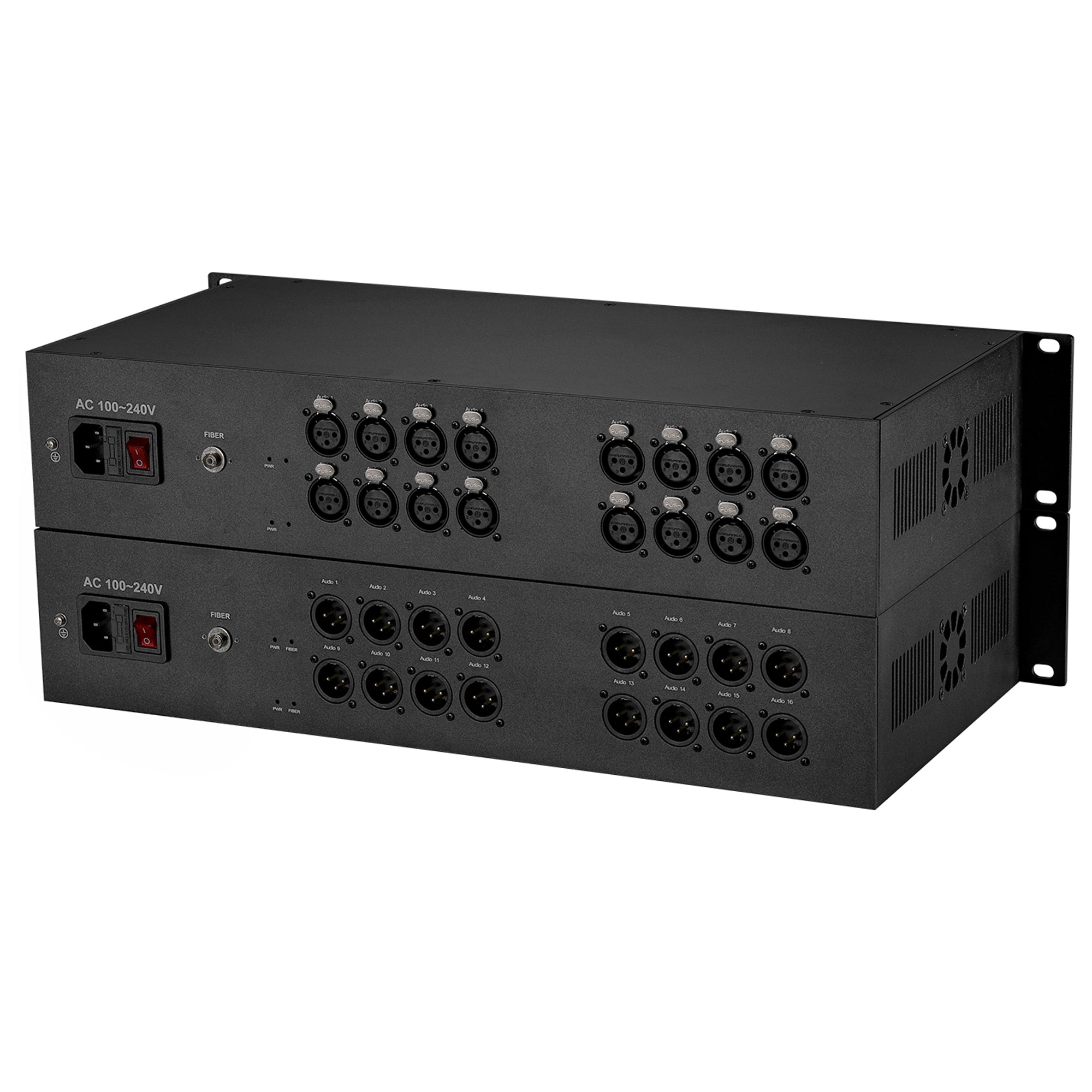 16 channel XLR Balanced Audio Over Fiber Optic Extender 2U Rack mount Singlemode Fiber up 20Km LC FC ST Uncompressed No delay Professional grade Crystal Clear Sound