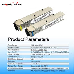 SFP BiDi LC WDM Transceiver Module 1.25G Tx1310/Rx1550nm 3km/10km/20km DDM Compatible for TP-Link,Miktotik/Zyxel Ethernet Switch