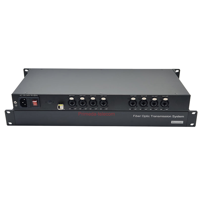 8 Channel XLR Balanced Audio to Fiber Optic Extenders with 48V Phantom 1U Rack mount-LC Single-Mode Single Fiber 20Km SFP Include Uncompressed Professional Crystal Clear Sound