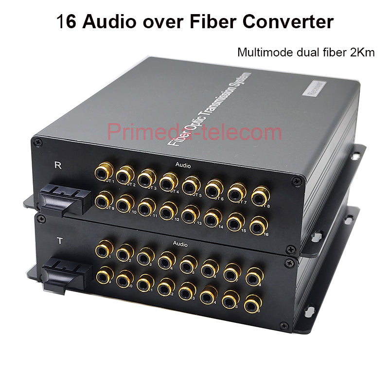 16 channel Audio over Fiber optic Converters Adapter RCA to fiber SC Multimode dual fiber up to 2Km for Broadcast 1 pair Transmitter and Receiver