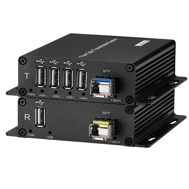 4 Ports USB2.0 over Fiber optic Extender LC Singlemode single Fiber up to 20Km 1.25G SFP Include for USB Remote storage and More, A pair