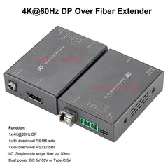 4K@60Hz Displayport DP Over Fiber Optic Extender with RS485 RS232 SFP LC Singlemode single fiber up 10km Professional broadcast-grade Zero latency