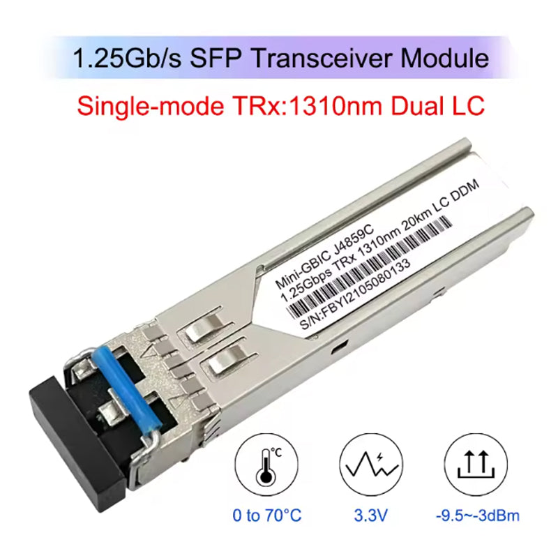 Gigabit SFP Module 1000BASE-LX 1310nm 20km Duplex LC SMF J4859C/J4859A/J4859B Optical Transceiver Compatible HPE/Aruba J4859D