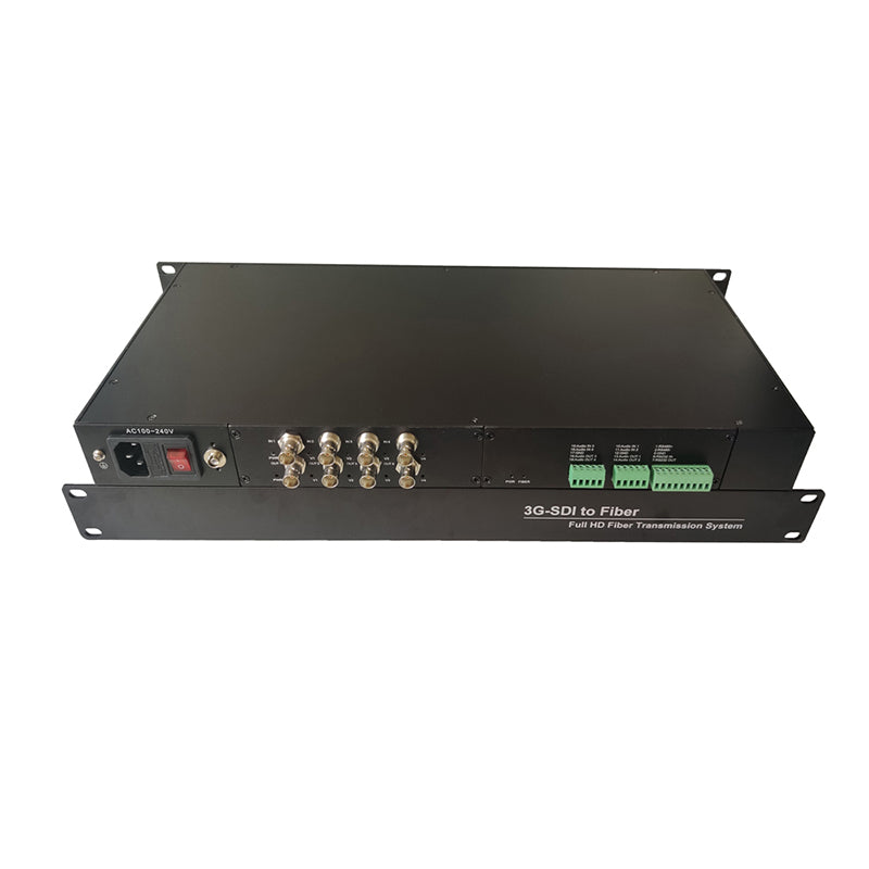 Convertidor de medios de fibra óptica bidireccional de 4 canales 3G-SDI de vídeo, audio, RS485, RS232, FC SM 20 km profesional, compatible con 1080p 60HZ 50Hz 30Hz y más