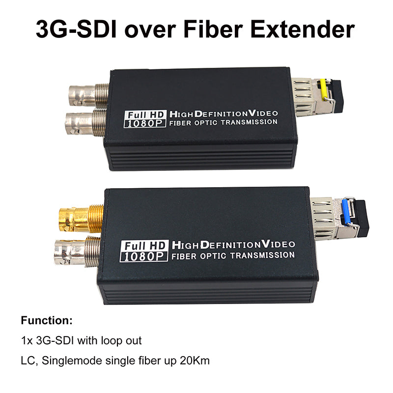 Extensores de fibra óptica 3G/HD-SDI con salida en bucle, adaptador de convertidores de fibra de vídeo Full HD sin comprimir, nivel de difusión monomodo 20 km