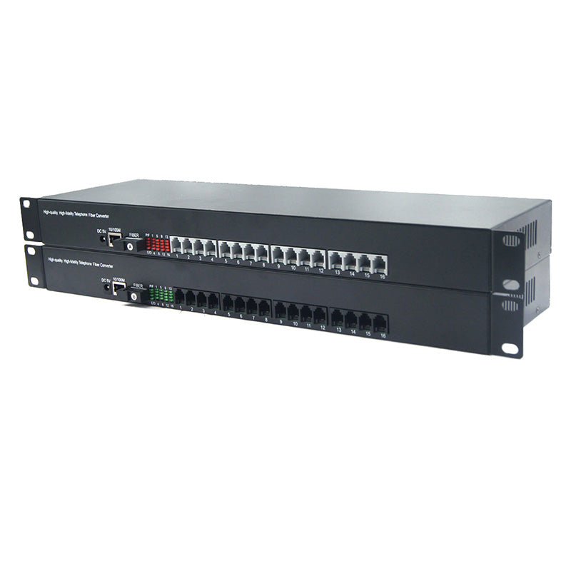 16 POTS Telephones and Ethernet over Fiber Extenders 1 Set - Phone Lines POTS Over Fiber Optic converter,Single Mode 20Km And Multimode 500m, Support Called Id, Ring And Fax