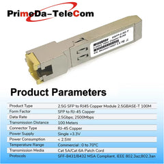 2.5G SFP to RJ45 Copper Optica Module 1.25G/2.5GBase-T 100m RJ45 Port Compatible Mikrotik,HORACO,KEEPLiNK 2.5Gb SFP Fiber Switch, 1PCS