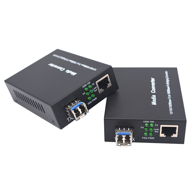 1.25G Bidi Gigabit Single-Mode Dual Fiber to Ethernet Media Converter, SFP slot, with 2 bidi SFP LC Fiber Module, 1310nm, up to 20Km (12.4miles) – 2 Pack