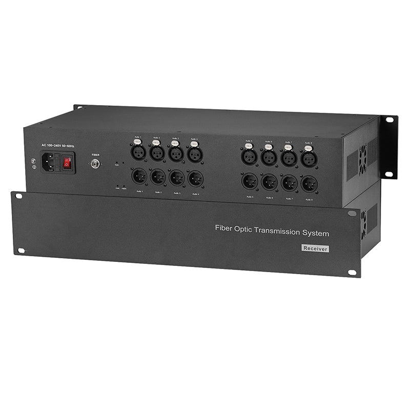 8 Bidirectional XLR Balanced Audio Over Fiber Optic Extender 2U Rack mount- FC/LC/ST Singlemode Fiber up 20Km Uncompressed No delay Professional grade Crystal Clear Sound