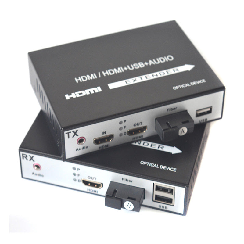 HDMI extender over fiber with KVM and stereo 3.5mm Audio, 1080P HDMI fiber converters, SC Singlemode 20Km and Multimode 500m A pair