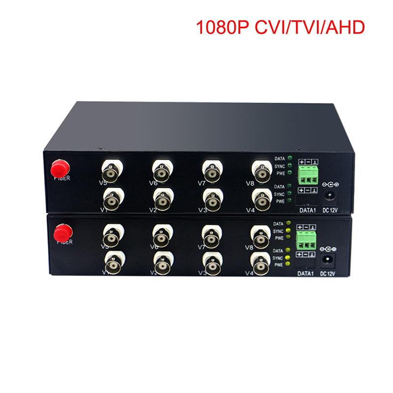 8 port 2MP Video over fiber Extender Uncompressed Lossless, HD video fiber converters RS485 PTZ FC Singlemode up 20Km, support 1080p 960p HD TVI CVI AHD and analog Cameras ,A set