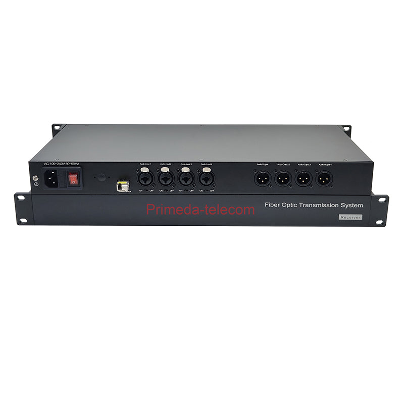 4 Channel Bidirectional XLR Balanced Audio to Fiber Optic Extenders with 48V Phantom 1U Rack mount-LC Single-Mode Single Fiber 20Km SFP Include Uncompressed Professional Crystal Clear Sound