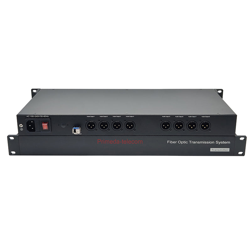 8 Channel XLR Balanced Audio to Fiber Optic Extenders with 48V Phantom 1U Rack mount-LC Single-Mode Single Fiber 20Km SFP Include Uncompressed Professional Crystal Clear Sound
