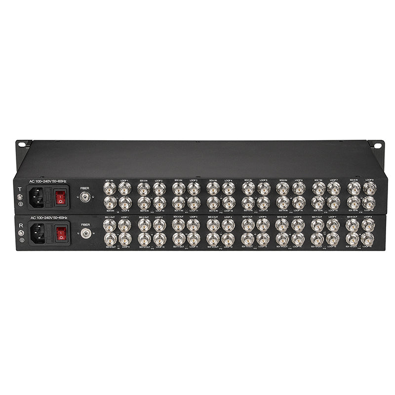 Convertidor de medios de fibra óptica de 16 puertos 3G/HD-SDI FC con salida de bucle HD de video y audio a través de extensor de fibra, sin comprimir, sin pérdida, calidad de transmisión profesional, monomodo de hasta 20 km, un par
