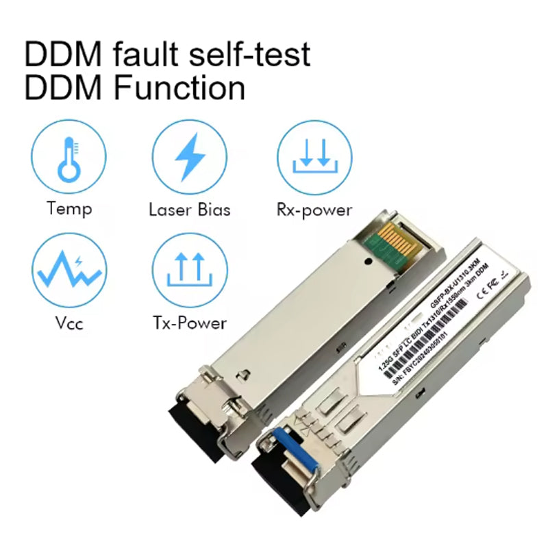 SFP BiDi LC WDM Transceiver Module 1.25G Tx1310/Rx1550nm 3km/10km/20km DDM Compatible for TP-Link,Miktotik/Zyxel Ethernet Switch